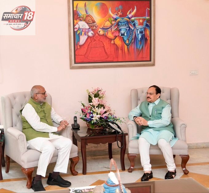 Visited Shri J. P. Nadda Ji, Leader of the House, Rajya Sabha, and Union Minister for Health & Family Welfare and Chemicals & Fertilizers at his residence today and enquired about his health.